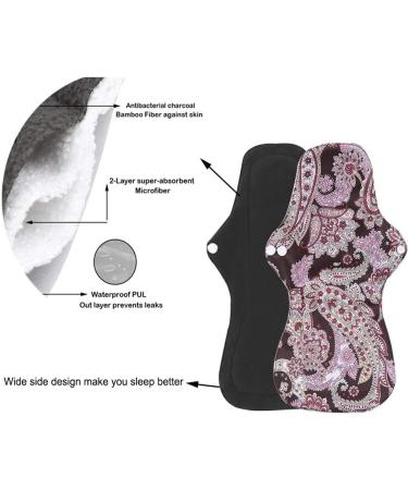 Chargenyang (5 Pcs 12.8 In) Extra Long Sanitary Pads for Day and Heavy Flow Menstrual Pads Reusable Washable Sanitary Towels Pads Charcoal Bamboo Cloth Napkins Postpartum Nursing Pads with Mini Carry Bag Set - Buy Online on GoSupps.com
