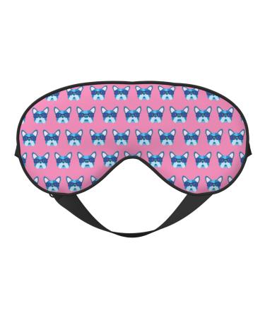 French Bulldog with Glasses Sleep Eye Mask with Adjustable Strap Blocking Out Lights Eye Cover Soft Eye Shade Breathable Sleep Mask for Men Women pattern-65