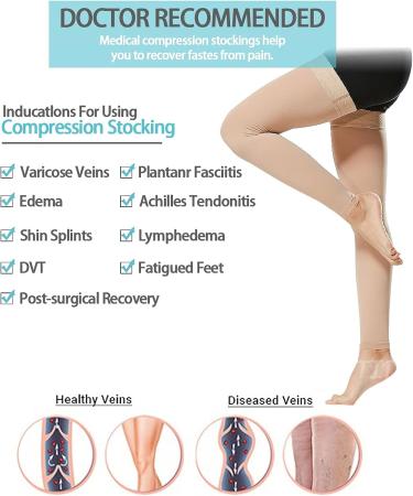 REYTID Medical Thigh High Compression Stockings 20-30 mmHg - Silicone Dot Support Socks for Men and Women - Beige, X-Large - Buy Online on GoSupps.com