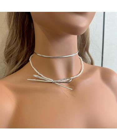 OralGos Elegant Double Layer Leather Necklace with Bow Collar - Stylish Gray Accessory for Daily Wear | International Shipping Available - Buy Online on GoSupps.com