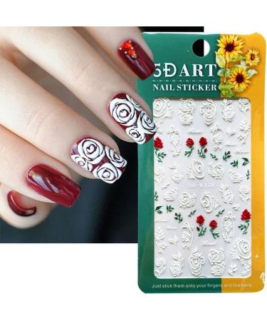 DIY Manicure Engraved Embossed Valentine Wedding Lace Nail Stickers Rose Flower 5D Acrylic(5D-K129) - Buy Online on GoSupps.com