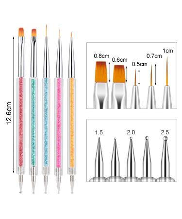 JdXun 5-Piece Nail Brush Set | Double-End Nail Design & Acrylic Art Brushes | DIY Nail Art Liner & Dotting Tool with Sponge Brush - Buy Online on GoSupps.com