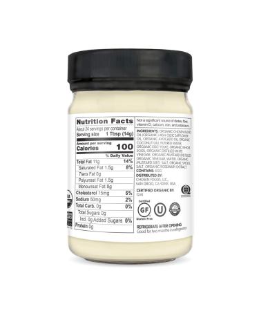 Chosen Foods Organic Avocado Oil Mayonnaise | Gluten & Dairy Free | Keto & Paleo Friendly | Cage Free Eggs | 12 fl oz - Buy Online on GoSupps.com