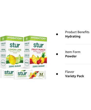 Stur Electrolyte Hydration Powder | Variety Pack 32 Count | Sugar Free, High Antioxidants & B Vitamins | Non-GMO | Keto, Paleo, Vegan | Daily Hydration & Workout Recovery - Buy Online on GoSupps.com