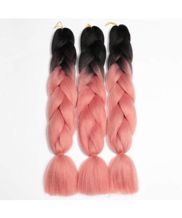 Showjarlly Kanecalon Hair Extensions - Ombre Jumbo Braid 24 inch Black/Pink - Premium Kunsthaar Braids for Stylish Looks - Buy Online on GoSupps.com