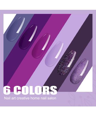 Mobray 6 Colours Gel Nail Polish Grape Purple Set Violet Glitter U V Gel Polish 8ml/pc Soak Off U V LED Nail Lamp Gel Nail Kit - Buy Online on GoSupps.com