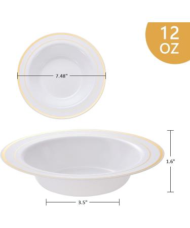 N9R 30 Pack Disposable Soup Bowls with Gold Rim - 12 Oz Fancy Plastic Soup Bowls for Holidays, Parties, Weddings, Catering - Buy Online on GoSupps.com