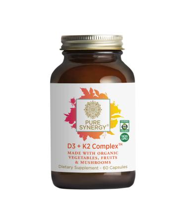 PURE SYNERGY D3 + K2 Complex | 60 Capsules | D3 + K2 Vitamins Made with Organic Ingredients | Non-GMO | Vegan | Made with Organic Vegetables and Fruits
