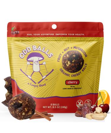 ODD BALLS Organic Energy Balls Cherry - Superfood Mushroom Snack - Running, Cycling, Hiking - Gels, Bars Alternative - Lion's Mane Focus, Cordyceps Energy - Vegan, Gluten Free Snacks for Kids & Adults (8.5 oz, Cherry) Cherr