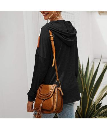 Bigfanshu Women's Dresses Casual Stripe Patchwork Long Sleeve Pullover Hooded Sweater Top Blouse Black - Buy Online on GoSupps.com
