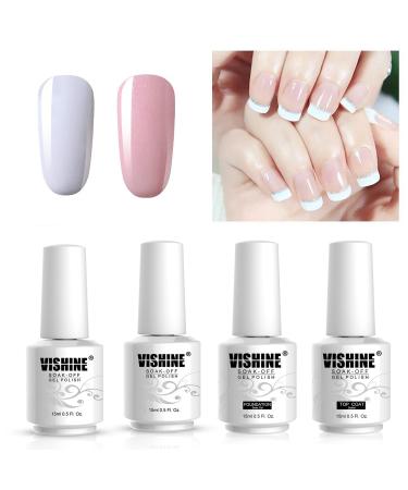 Vishine French Manicure Gel Polish Kit - White Pink Pedicure Set with Top and Base Coat - Buy Online on GoSupps.com