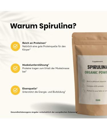  Cupplement 4 sachets of spirulina 150 grams each - Organic - Free Frother & Spoon - Highest Quality Powder - Buy Online on GoSupps.com