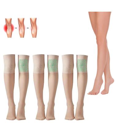Ionic Correction Lymphatic Detoxification Long Tube Silk Stockings Over Knee Thigh Socks Compression Knee Socks for Women (Skin)