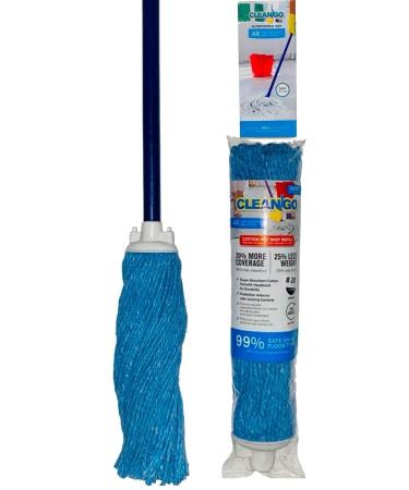 MOPS - Clean Go Yacht Mop Blue 100% Cotton, 43" Handle | Mops for Floor Cleaning | Hand Made in USA for ECO-Friendly Cleaning, Ultra-Absorbent, Easy to Use and Durable