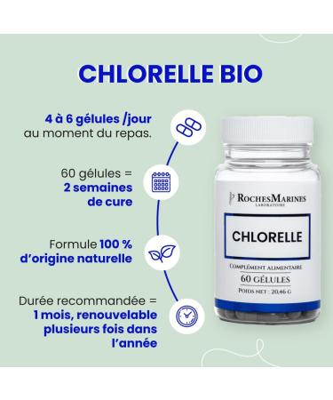 Roches Marines - Organic Chlorella Food Supplement - Vitality - Detoxification of the Body - Vitamin - Minerals and Chlorophyll - 60 Capsules - Developed in France - Buy Online on GoSupps.com