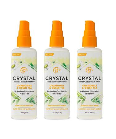 Crystal Essence Mineral Deodorant Spray, Chamomile & Green Tea 4 oz (Pack of 3) 4 Fl Oz (Pack of 3)