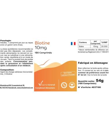 Biotin 10mg Vitamin B7 Highly Dosed with 10000 g Biotin Box of 180 Tablets Vegan! For 6 Months! | Vitamintrend  - Buy Online on GoSupps.com