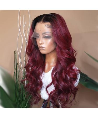 Seelaak Burgundy 13X4 HD Transparent Lace Front Body Wave Wig 100% Human Hair - Ombre Red T-99j, 200% Density, Natural Hairline for Black Women - 20 inch - Buy Online on GoSupps.com
