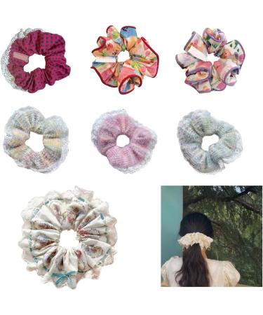 xbiez Cute Lace Trim French Hair Scrunchies for Women Girls Vintage Floral Hair Ties Hairband Elastic Ponytail Holder Headband 10 pink - Buy Online on GoSupps.com