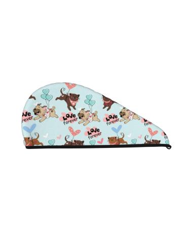 Cute Pug Dogs Microfiber Hair Towel Soft Super Absorbent Hair Towel Wrap for Women Coral Velvet Quick Dry Hair Cap for Long Curly and Thick Hair