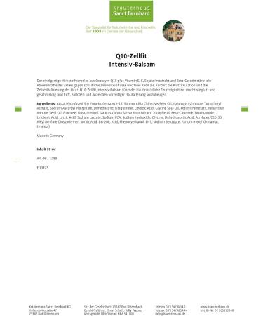 Sanct Bernhard Q10 Cell Fit Intensive Balm | Anti-Aging Cream with Q10 Vitamin E C & Beta-Carotene | 50 ml - International Shipping Available - Buy Online on GoSupps.com