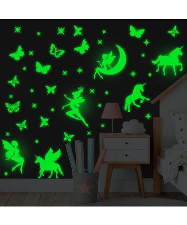 Glow in The Dark Unicorn Fairy Butterfly Wall Decals - Fluorescent Adhesive Stickers for Nursery Girls Bedroom - Home Decoration - Buy Online on GoSupps.com