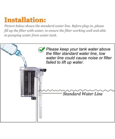 PULACO Ultra Quiet Aquarium Hang on Filter - Small Fish Tank Filter (66GPH 3W) for 2-8 Gallons - Buy Online on GoSupps.com