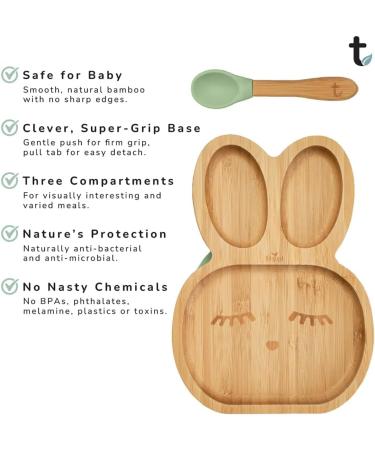 Tiggi Bamboo Baby Suction Plate - Complete Weaning Set | Eco-Friendly Non-Slip Bamboo Plates for Babies and Toddlers (Bunny Rabbit Soft Mint) - Buy Online on GoSupps.com