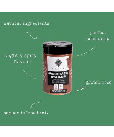 Med Cuisine Harissa Spice 120gr Shaker - Finely Ground Harissa Spice Mix & Seasoning - Perfect for Hummus, BBQ Rubs, and Marinades - Vegan & Non-GMO - 120g - Buy Online on GoSupps.com