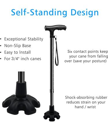 XSL Cane Tips - 34 Inch Heavy Duty Rubber Replacement, Self Standing Walking Canes with 6 Prong Rubber Foot Pad - Buy Online on GoSupps.com