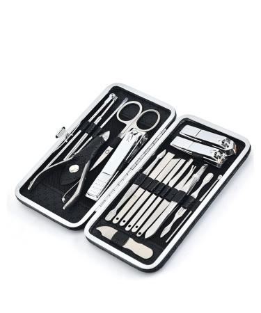 Manicure Kit Stainless Steel 18-Piece Nail Clippers Set Manicure Nail Tool Set Nail Clippers Set Manicure Clippers Suitable for Outdoor Travel Nail Clippers Kit Black
