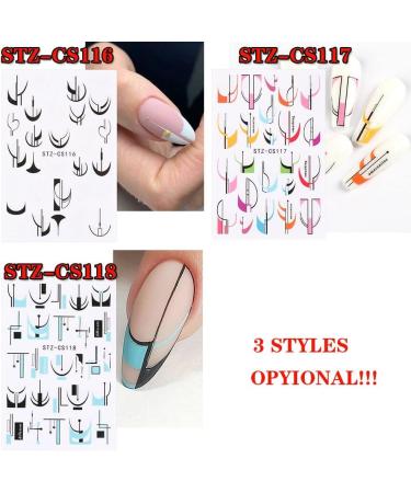 Nail Decor Spring Summer Smile Line Design Nail Art Stickers 3D Black White Geometry French(STZ-CS116) - Buy Online on GoSupps.com
