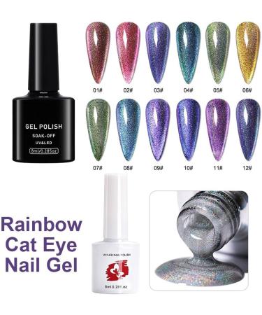 Winter Sparkling Auroras Soak Off Nail Polish Colorful Reflective Glitter Magnetic Gel Holographic Glitter 15ml Rainbow Cat Eye Nail Gel(03) Style03 - Buy Online on GoSupps.com