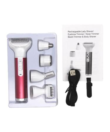 ZJchao 5-in-1 Waterproof Women's Hair Removal Trimmer - Mini Electric Clipper for Legs Arms Armpits & Bikini Line - USB Rechargeable Groomer in Rose Red - Buy Online on GoSupps.com