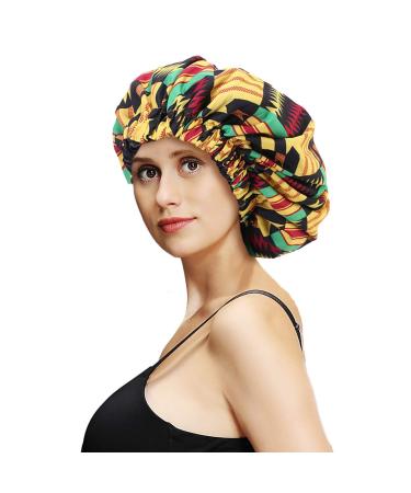 VINICUNCA Bonnets for Women Satin Bonnet for Curly Hair Sleeping Caps with Elastic Band Sleeping Cap Reversible Double Layer Hats (X-Large  Yellow) One Size Yellow