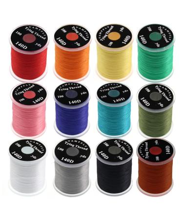 HERCULES 140D Fly Tying Thread 12 Colors Non Waxed Fly Tying Wires Materials Kits Fly Tying Tieing Supplies for Dry Wet Flies
