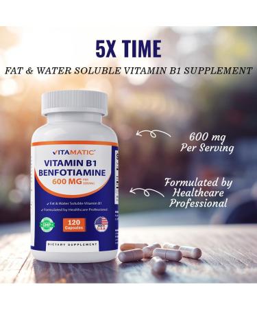 Vitamatic Benfotiamine 300mg + Vitamin B1 300 mg - 120 Vegetable Capsules - Made in The USA - Gluten Free - Non-GMO - Buy Online on GoSupps.com
