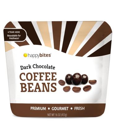 Happy Bites Dark Chocolate Covered Espresso Coffee Beans (16 oz) - Premium Chocolate - Resealable Pouch Bag Dark Chocolate 1 Pound (Pack of 1)