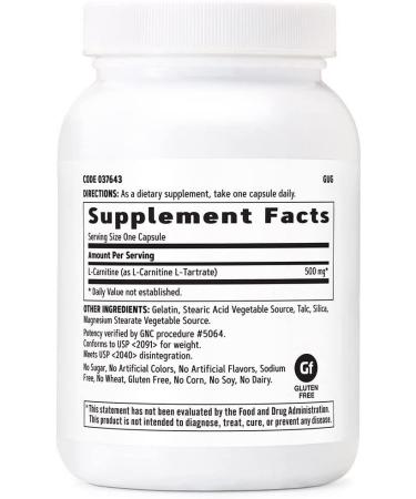 GNC L-Carnitine 500mg 120 Capsules - Metabolizes Long-Chain Fatty Acids - Buy Online on GoSupps.com