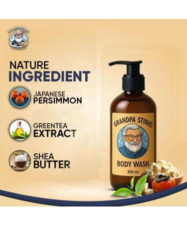Grandpa Stinks Body Wash Persimmon & Green Tea Deodorizing Cleanser Natural Odor Eliminator for Men Hydrating Daily Shower Gel with Shea Butter 10.14 fl oz - Buy Online on GoSupps.com