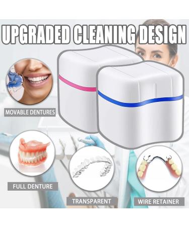 Buy Press Storage Box for Dentures - 2-Piece Set with Cleaner Brushes | Multi-Colored Blue & Pink - Ideal for Prosthetic Teeth Storage & Cleaning - Buy Online on GoSupps.com