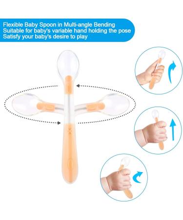 Vicloon Self-Feeding Weaning Spoons 2pcs - Easy Grip Silicone Baby Cutlery Set in Pink-Orange | BPA Free, Reusable Utensils for Toddlers - Buy Online on GoSupps.com