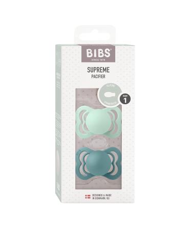 BIBS Supreme Baby Pacifier 2-Pack | Made in Denmark | BPA Free | Nordic Mint / Island Sea | Size 1 (0-6 Months) - Buy Online on GoSupps.com