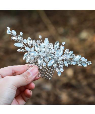 Yean Wedding Hair Comb Silver Rhinestones Opal Crystal Vintage Bridal Hair Clips Accessories for Brides and Bridesmaids