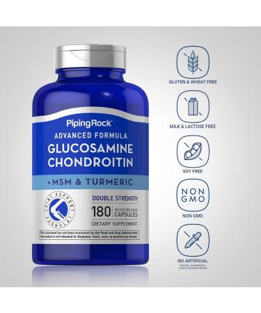 Piping Rock Glucosamine Chondroitin MSM and Turmeric | 180 Capsules | Complex Supplement | Advanced Double Strength Formula | Non-GMO Gluten Free - Buy Online on GoSupps.com