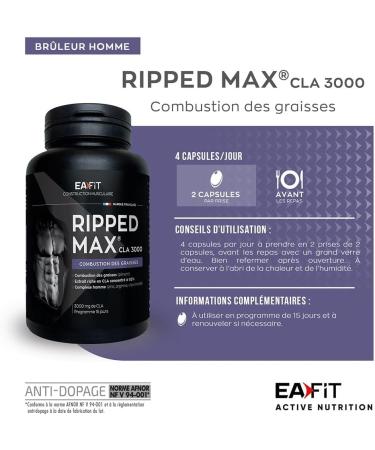 EAFIT - Ripped Max CLA 3000 - Powerful fat burner 3g CLA + Chili pepper + Zinc +Vitamins B6 - Facilitates fat burning during sports sessions - Designed for strength training - 60 Capsules - Buy Online on GoSupps.com