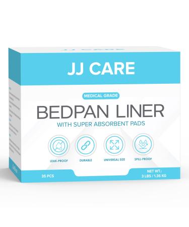 JJ CARE Bedpan Liners with Super Absorbent Pads (Pack of 35) Medical Grade & Universal Fit Bed Pan Liners Disposable & Leak-Proof Portable Toilet Bags Bed Pan Liner for Elderly