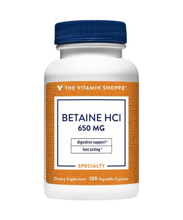 The Vitamin Shoppe Betaine HCl Fast-Acting Digestive Support 650 (100 Vegetable Capsules)