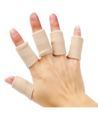 Senkary 20 Pieces Finger Sleeves Protectors Thumb Brace Support Elastic Compression Protector for Relieving Pain, Arthritis,Trigger Finger, Sports (Beige)
