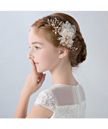 Elegant Flower Girl Hair Accessory - White Pearl Floral Hair Pin for Weddings & Parties - Buy Online on GoSupps.com